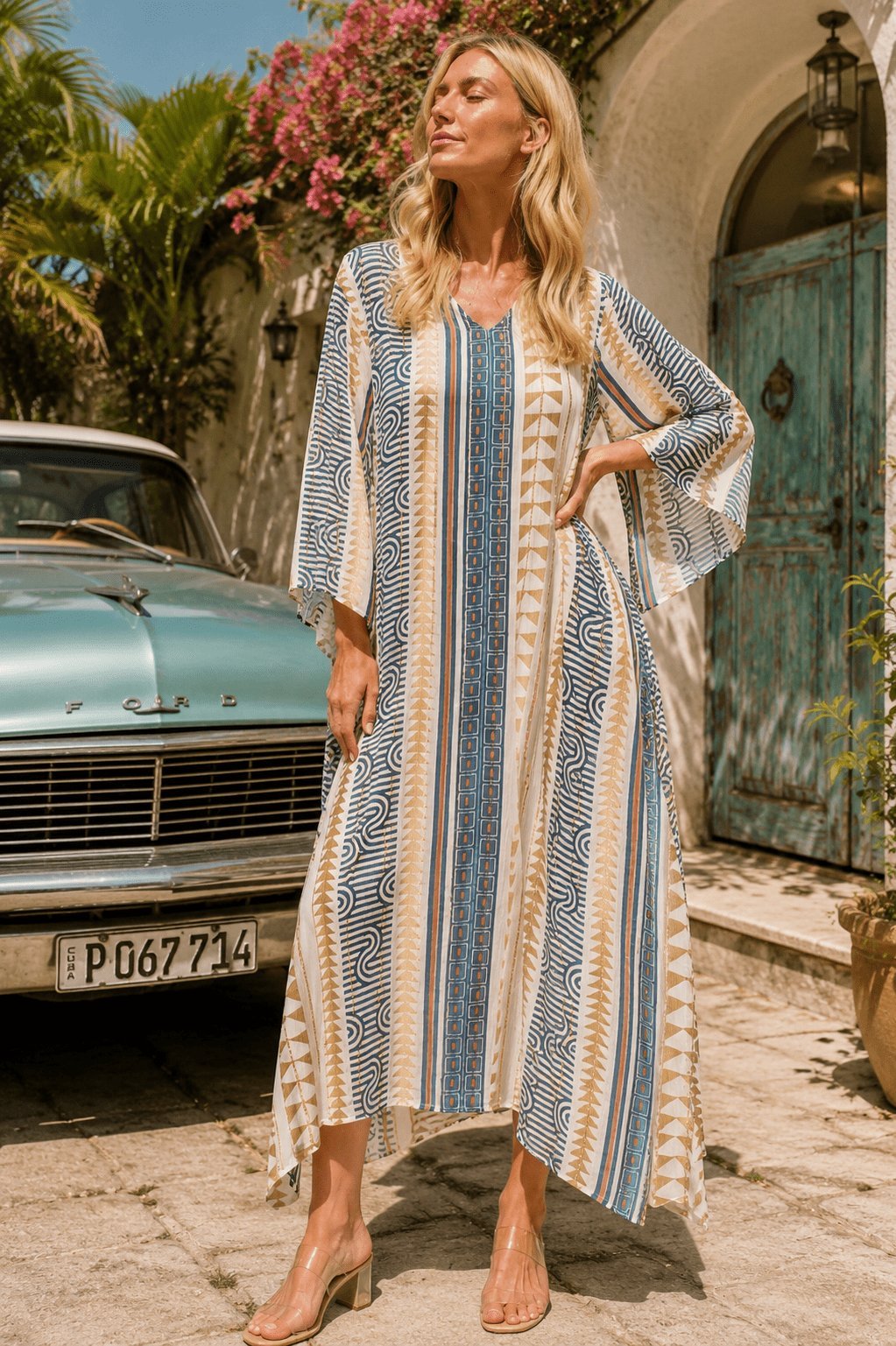 Cotton kaftan resort dress, shown from another angle