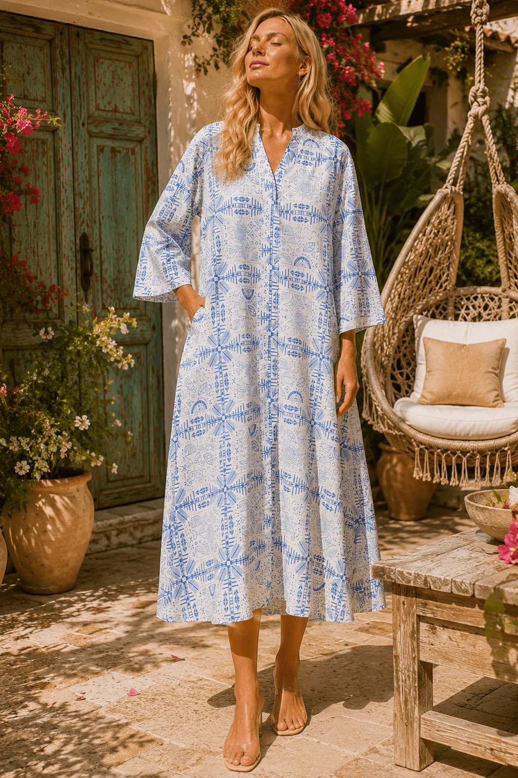 100% Cotton Kaftan Dress - Designer Caftan | Elegant Kaftan Cover Up Dress | Club Moda USA