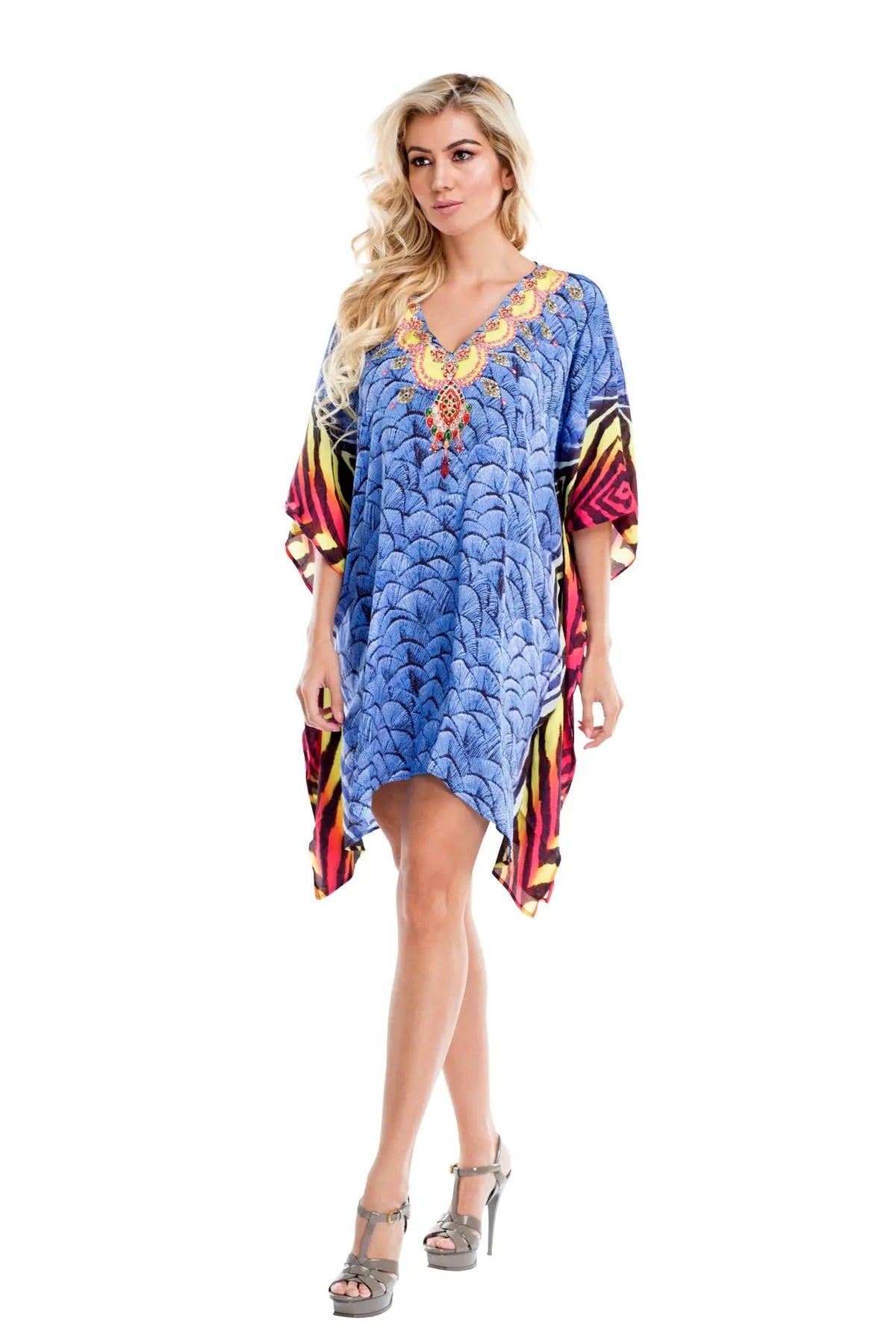 Multi Color Sheer Kaftan Cover Up lamodaclothings