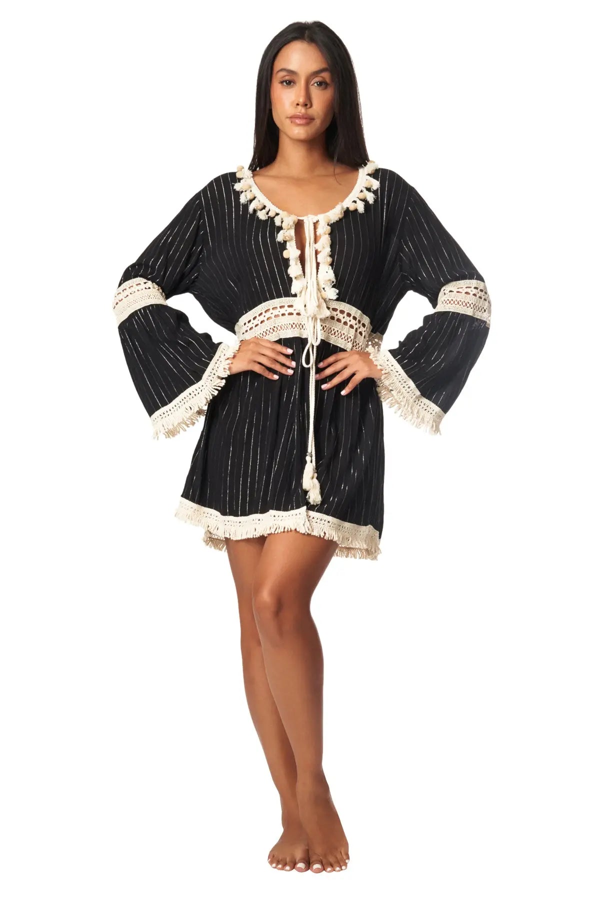 Tie Front Kimono Cover up - La Moda Clothing