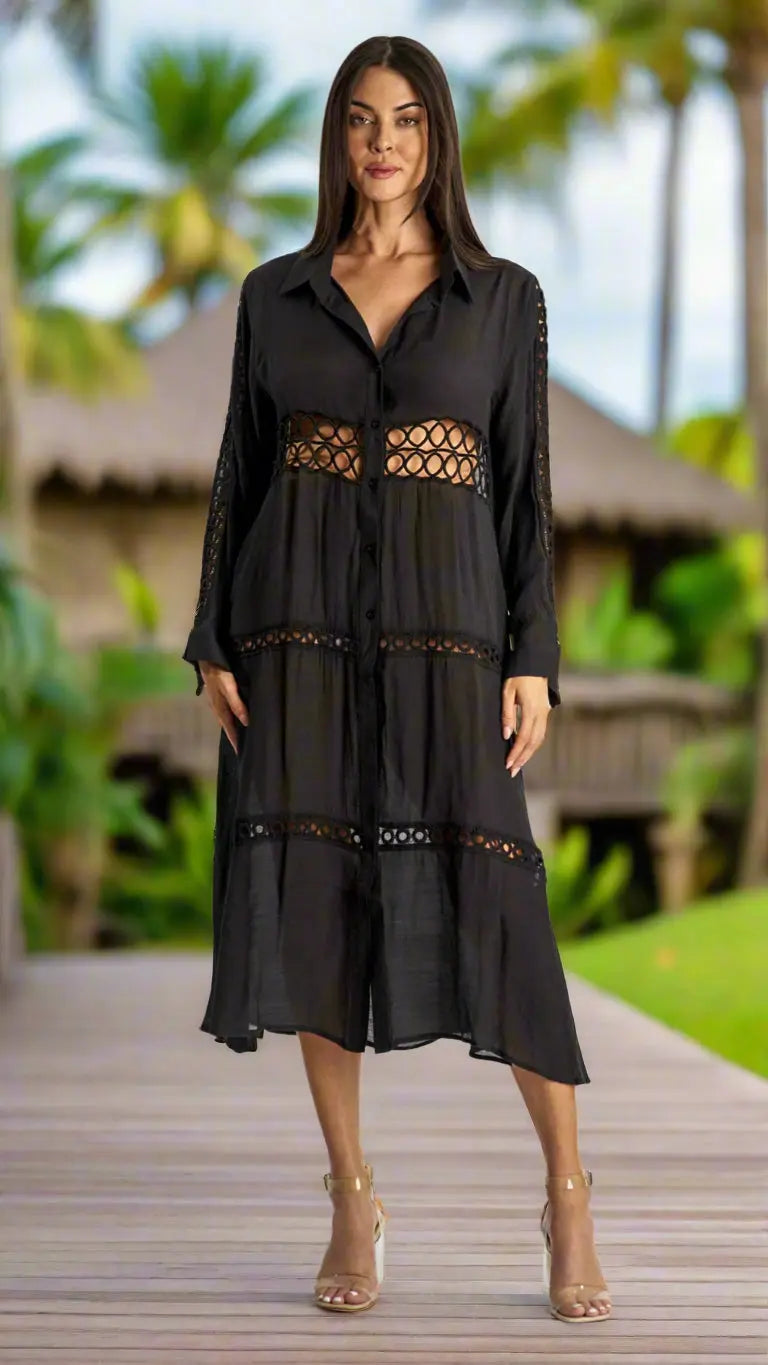 Loose Long Sleeve Shirt Dress Swimsuit Cover Up La Moda Clothing