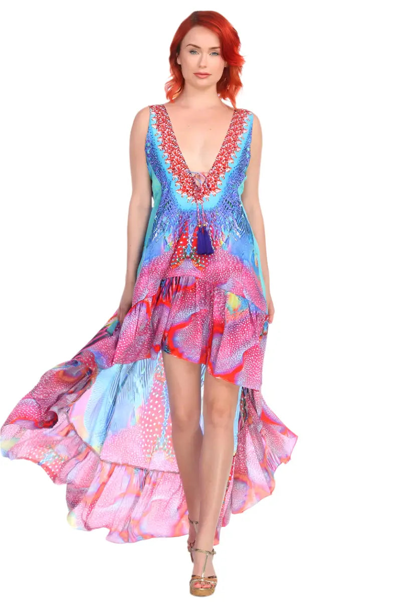 Designer High Low Multi-Color Vacay Dress Lamodaclothing