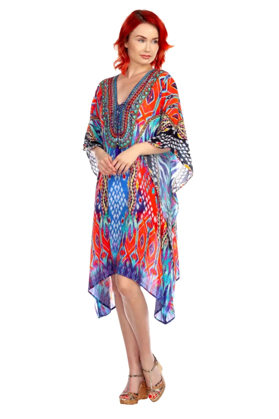 Trendy V-Neckline Luxury Kaftan Dress Lamodaclothing