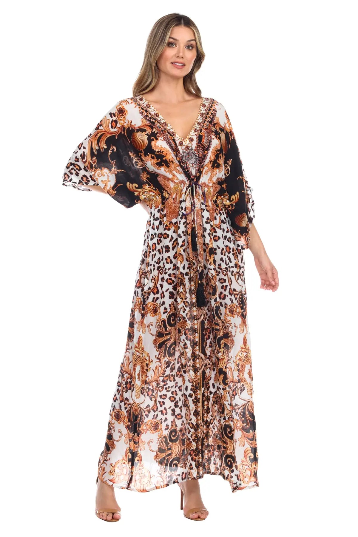 Long Kaftan-Style Robe And Beachwear Dress lamodaclothings