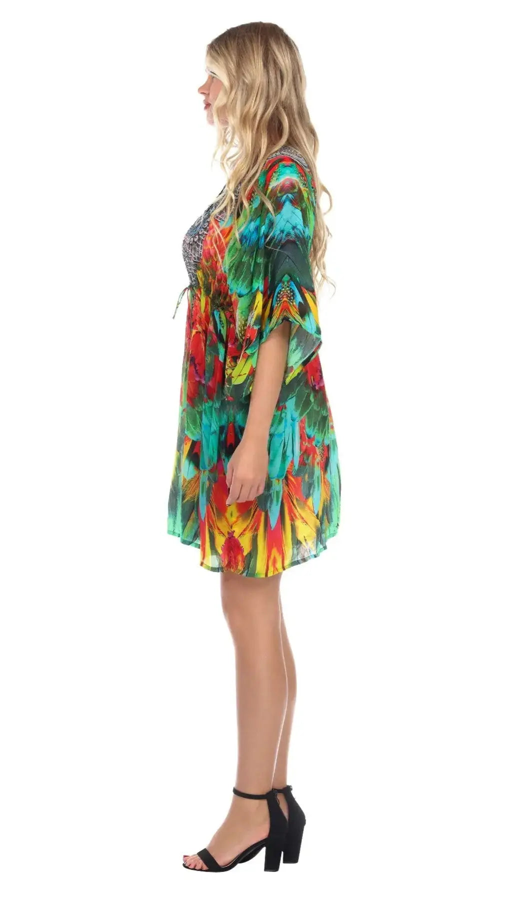 Macaw Short Robe Dress Cover up in Silk - La Moda Clothings