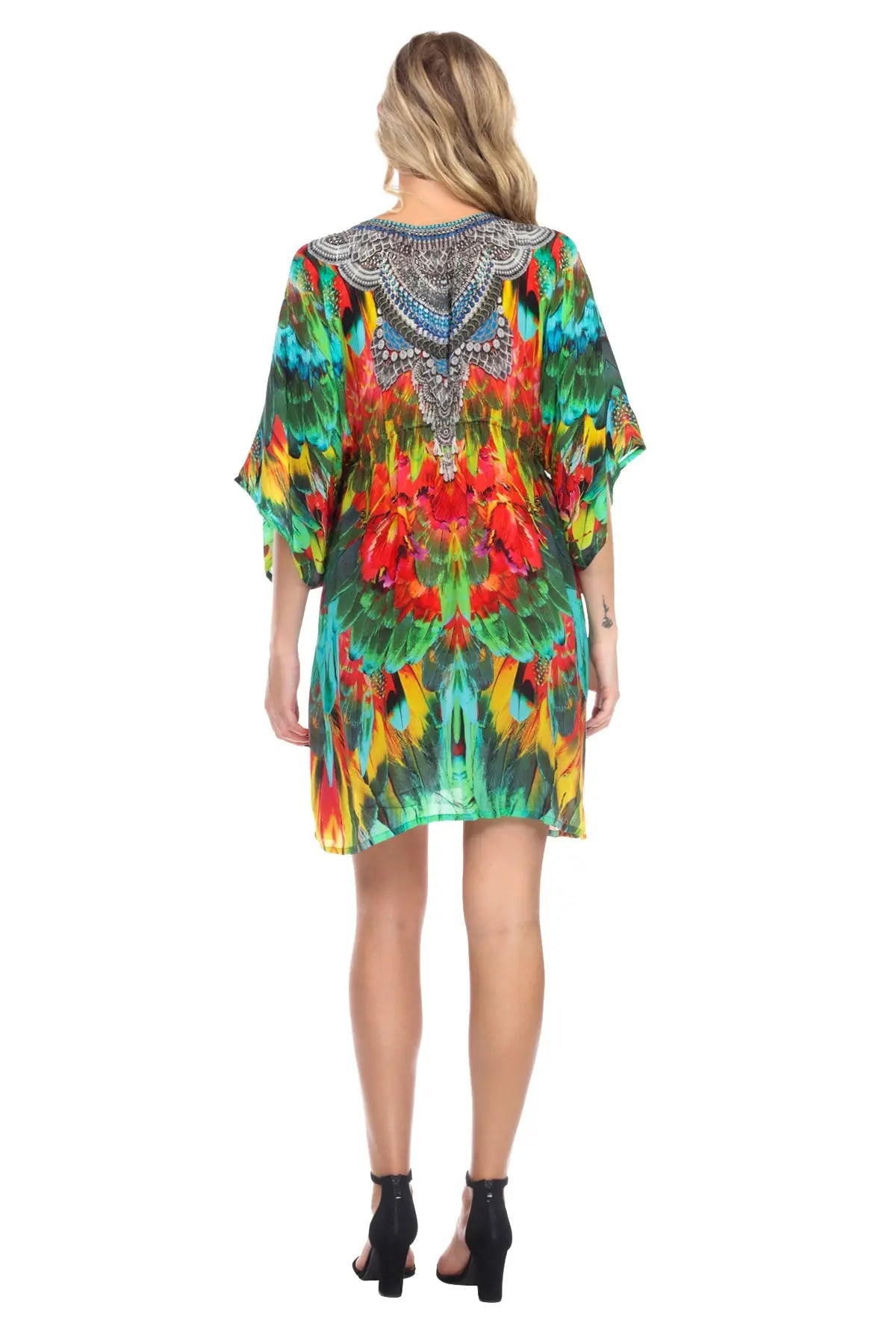 Macaw Short Robe Dress Cover up in Silk - La Moda Clothings