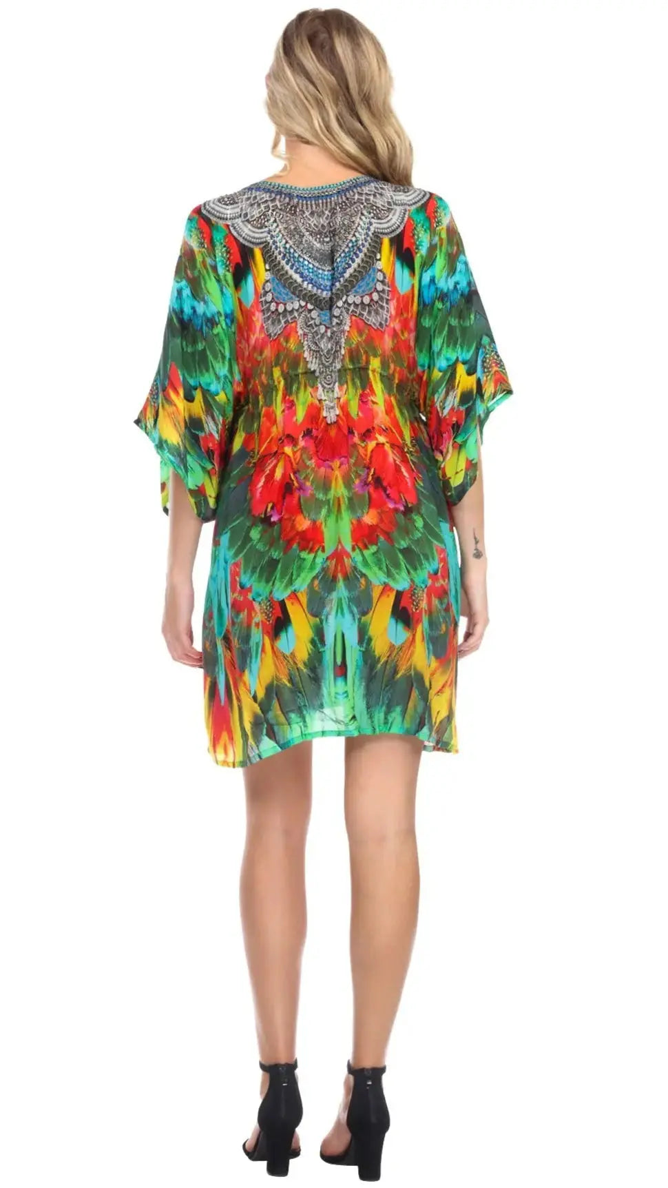 Macaw Short Robe Dress Cover up in Silk - La Moda Clothings