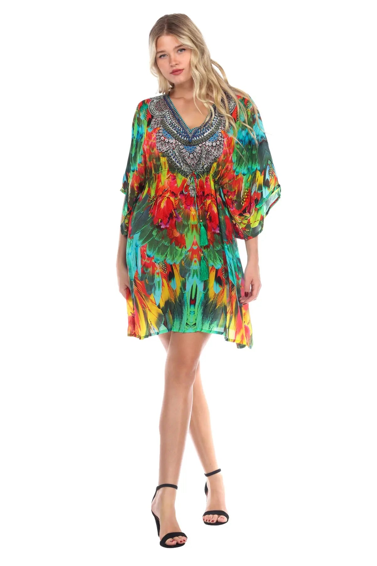 Short Dress Cover up in Macaw Print La Moda Clothings
