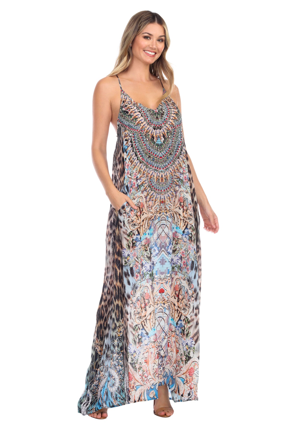 Elegant Maxi Pocket Dress in Viscose Silk