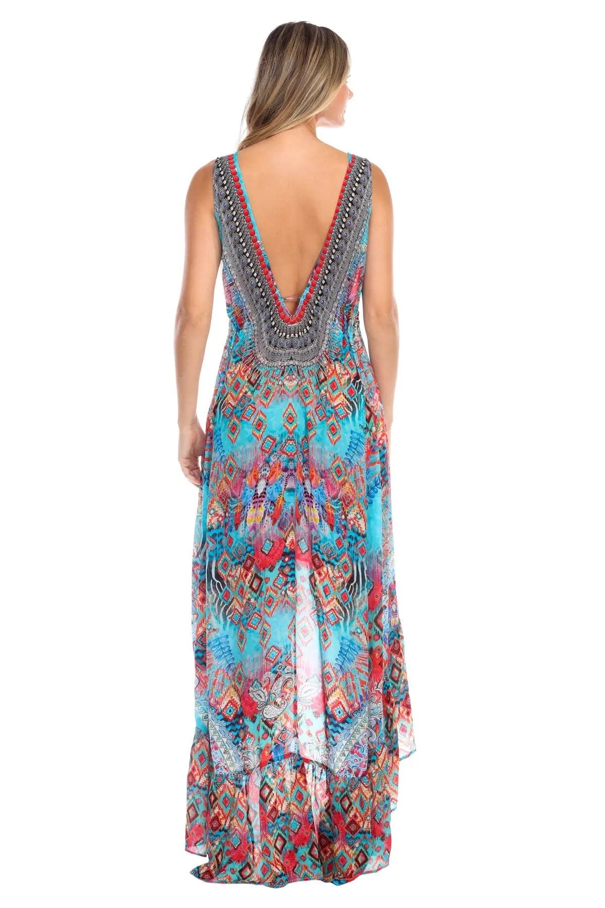 Ikat Blossom Bright & Bold Pattern Trendy Designer Hi-Lo Dress - La Moda Clothings