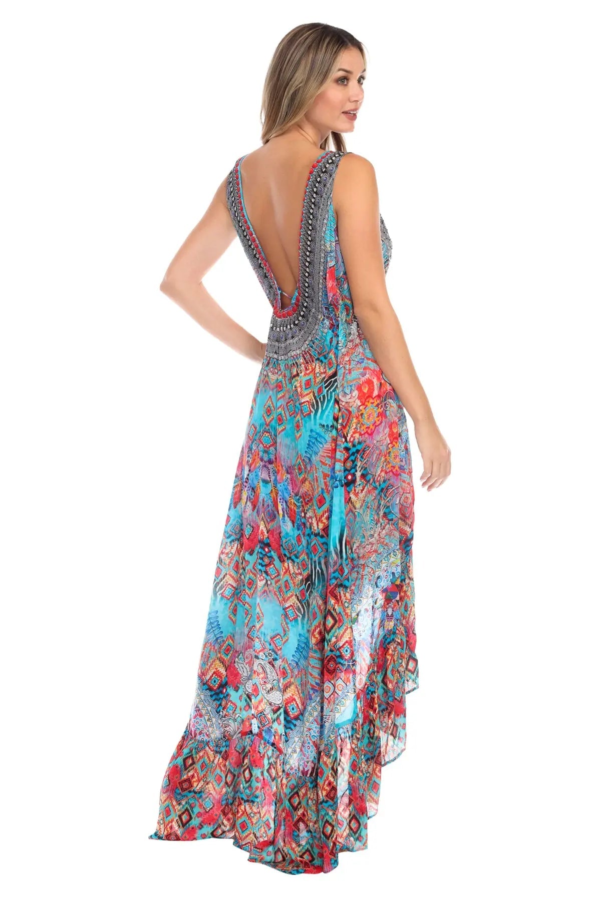 Ikat Blossom Bright & Bold Pattern Trendy Designer Hi-Lo Dress - La Moda Clothings