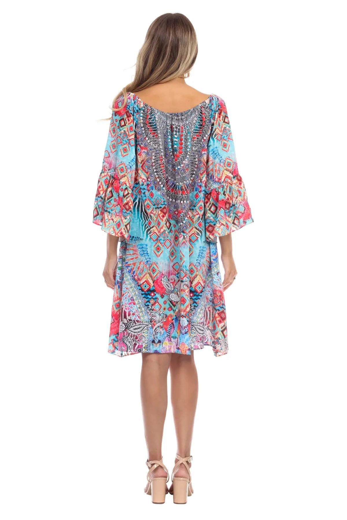 Ikat Blossom Women's Off Shoulder Mini Dress - La Moda Clothings