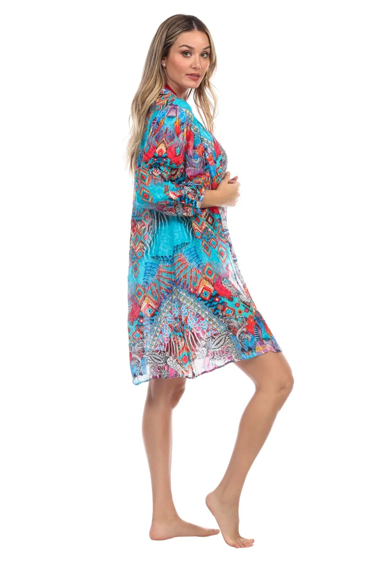 Ikat Blossom Easy Shirtdress Cover-Up - La Moda Clothings