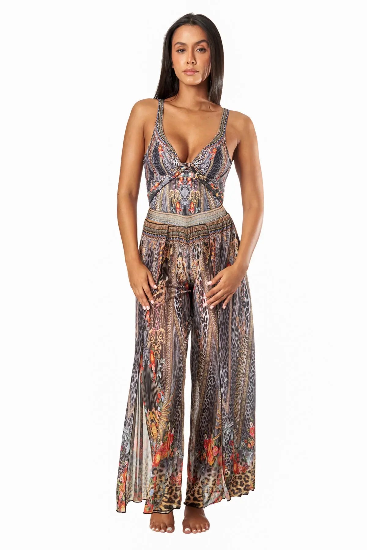 Eclectic Jungle Split Leg Pant Cover Up - La Moda Clothing