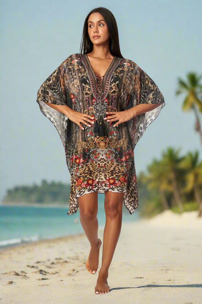 Eclectic Jungle Luxury Silk Caftan Dress - La Moda Clothing