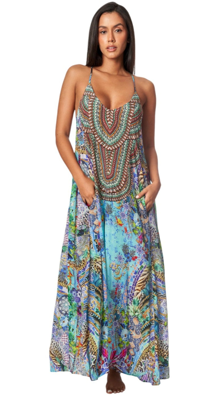 Maxi Dress with Front Pockets for Resort or Cruise
