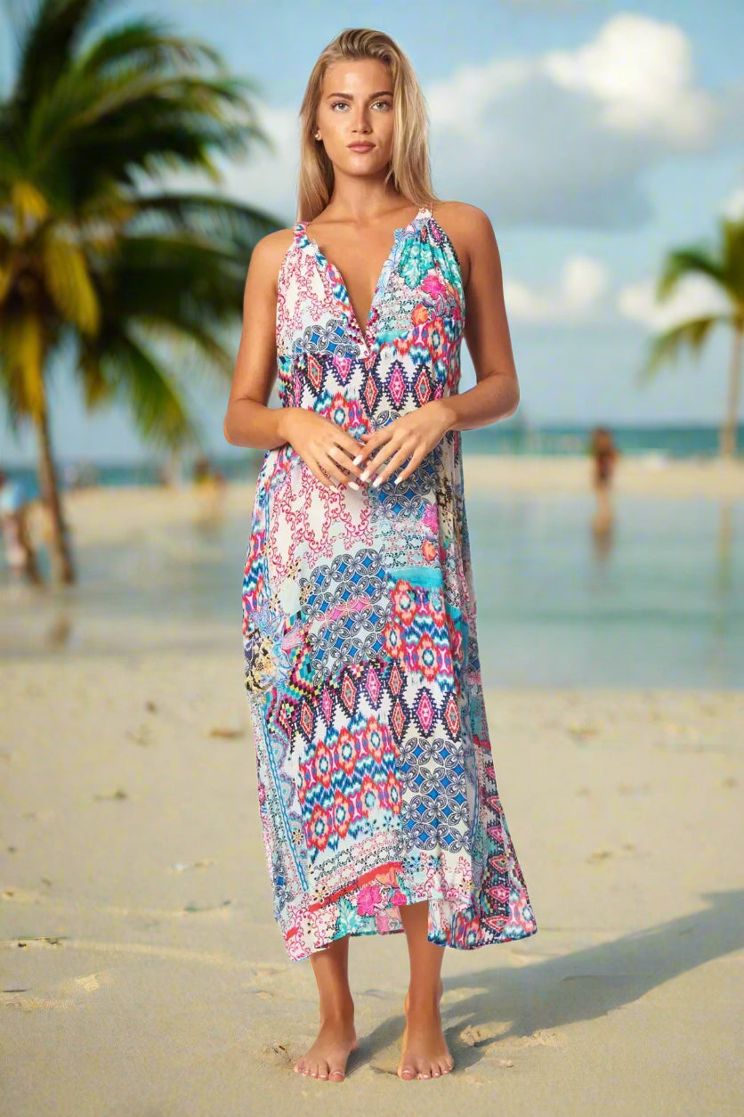Tribal Ikat Resort Vacation Dress - La Moda Clothing