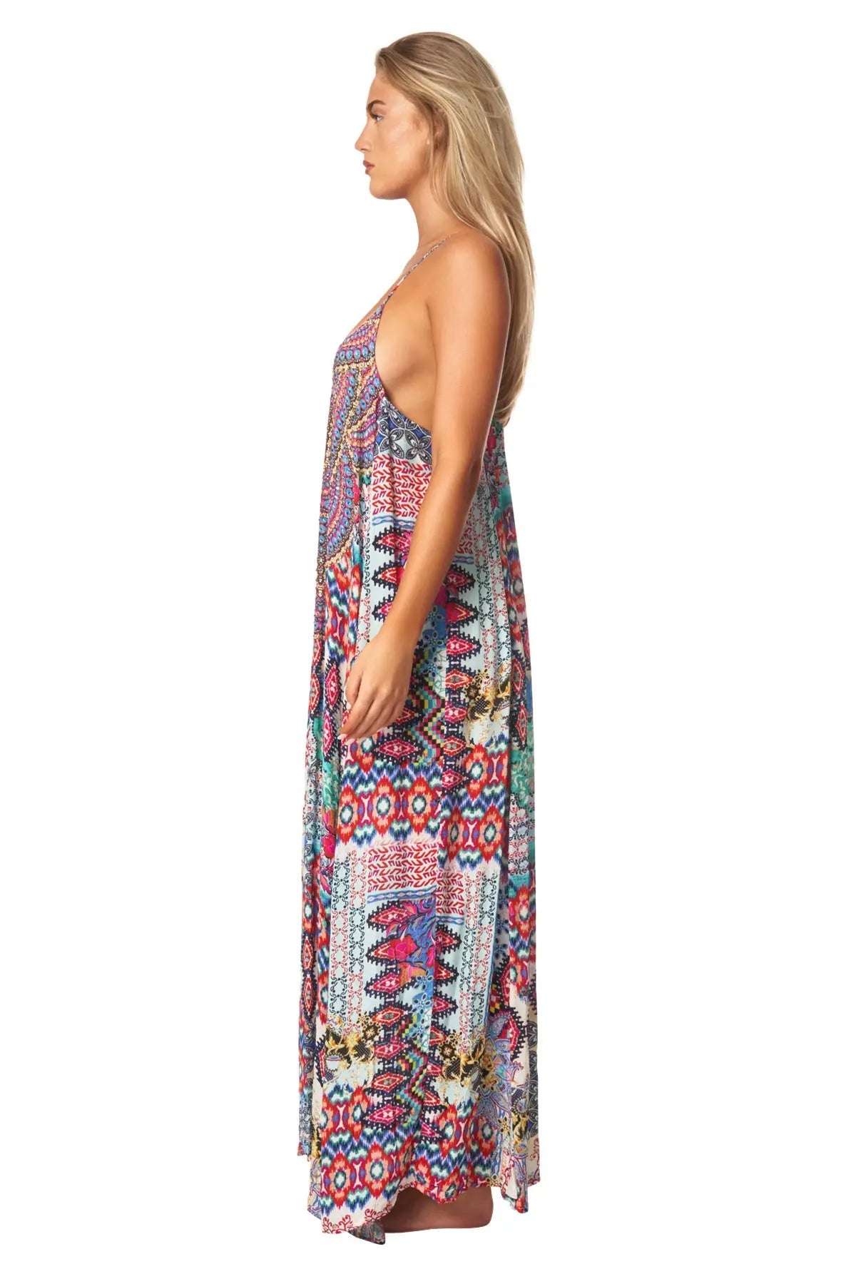 Tribal Ikat Elegant Maxi Pocket Dress in Viscose Silk - La Moda Clothing