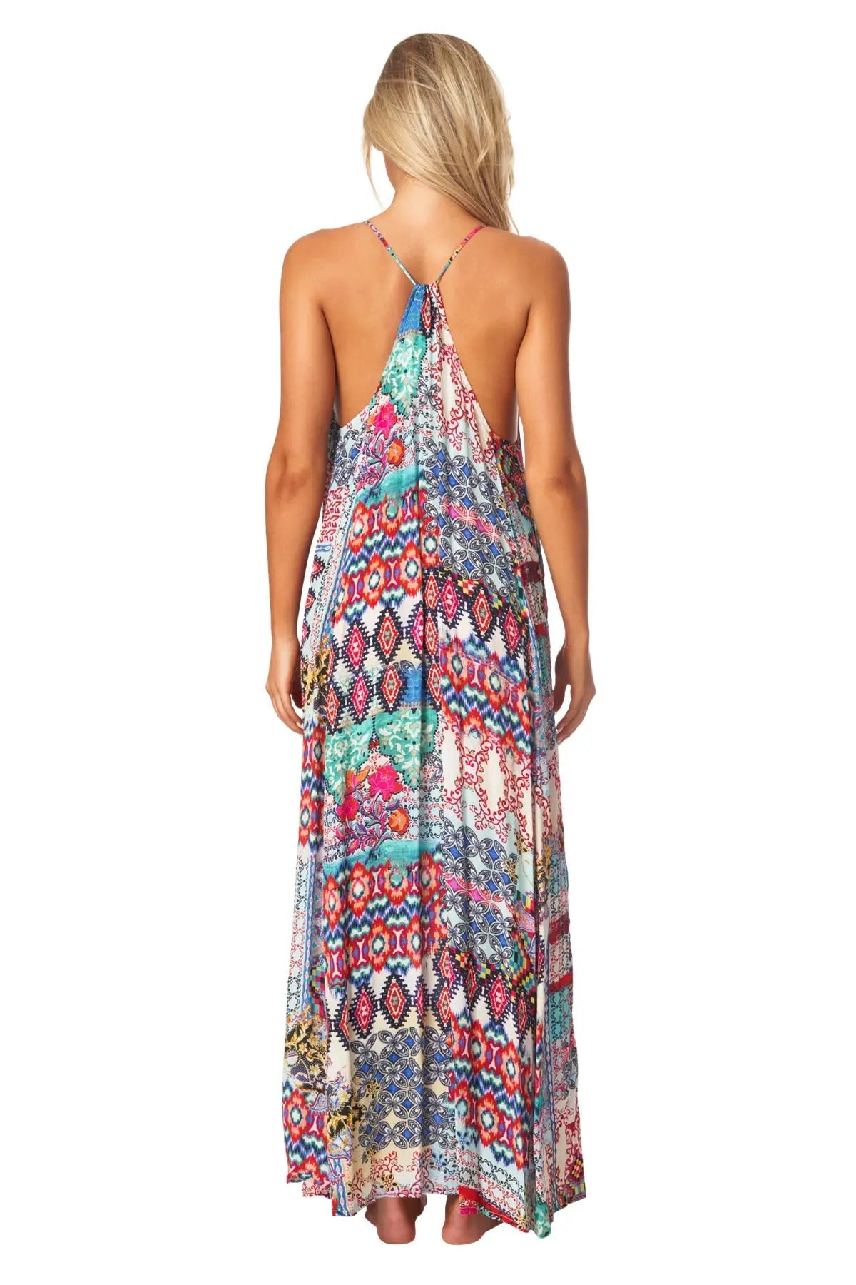 Tribal Ikat Elegant Maxi Pocket Dress in Viscose Silk - La Moda Clothing