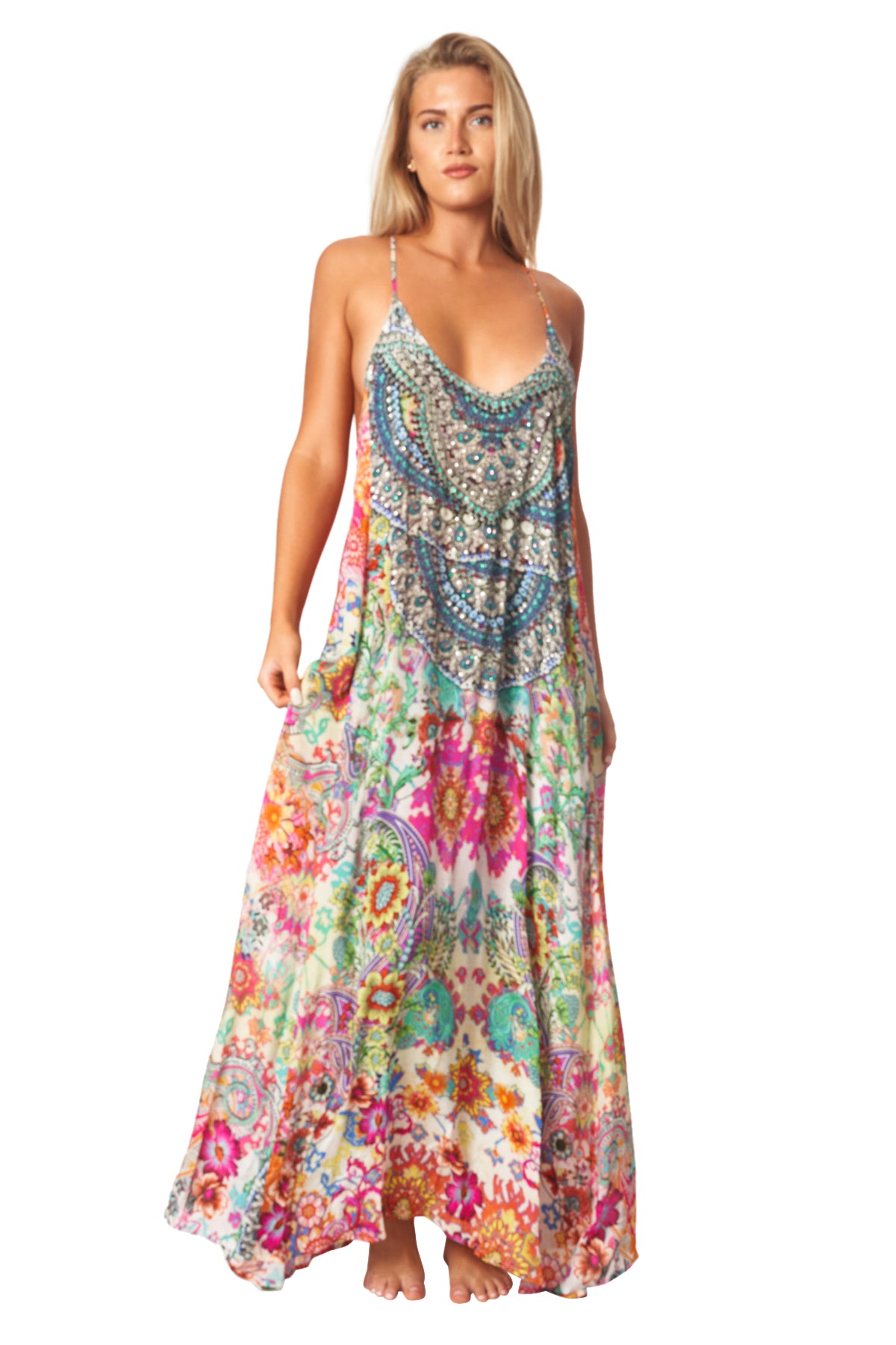 Spaghetti Strap Maxi Dress with Front Pockets