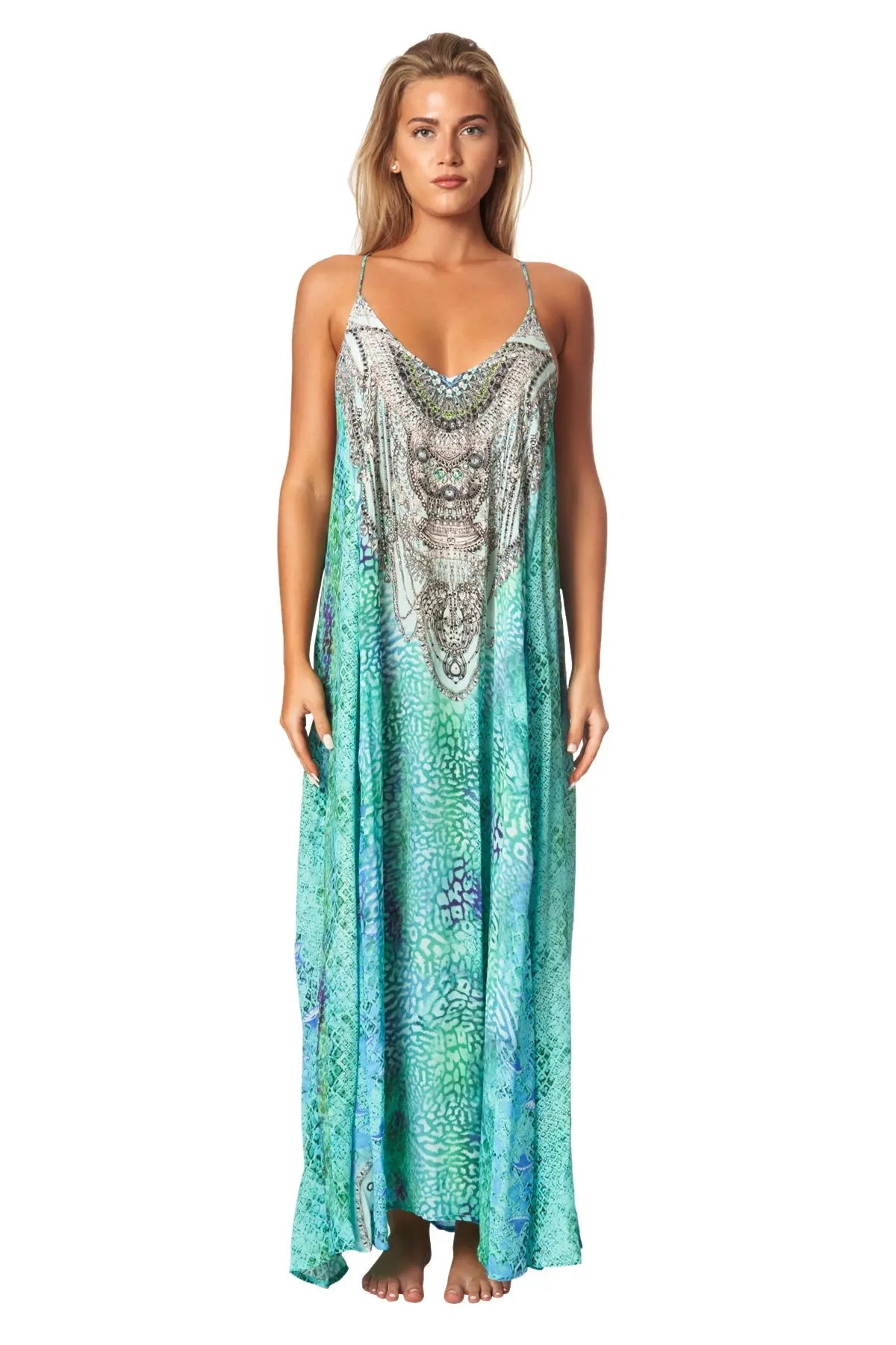 Sea Escape Elegant Maxi Pocket Dress in Viscose Silk - La Moda Clothing