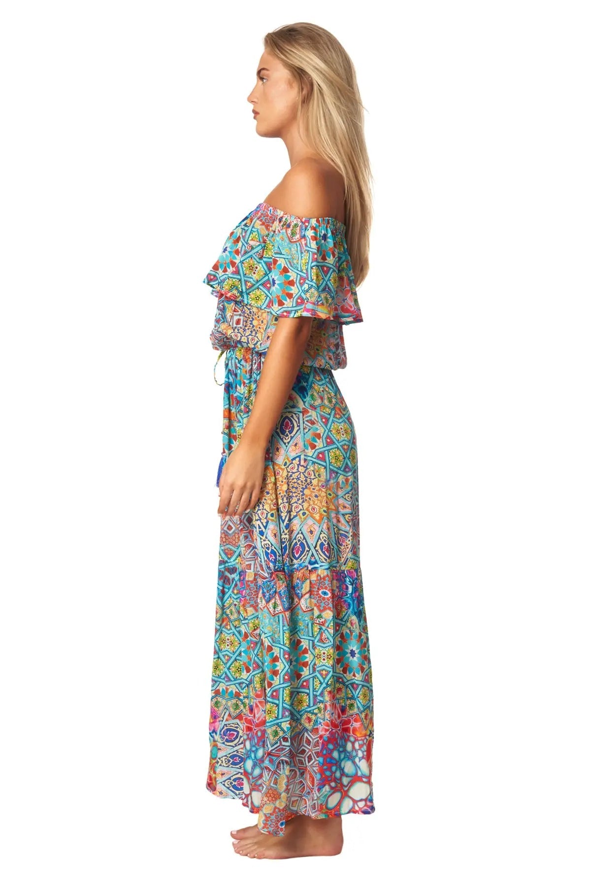 River Bed Long Off the Shoulder Dress - La Moda Clothing