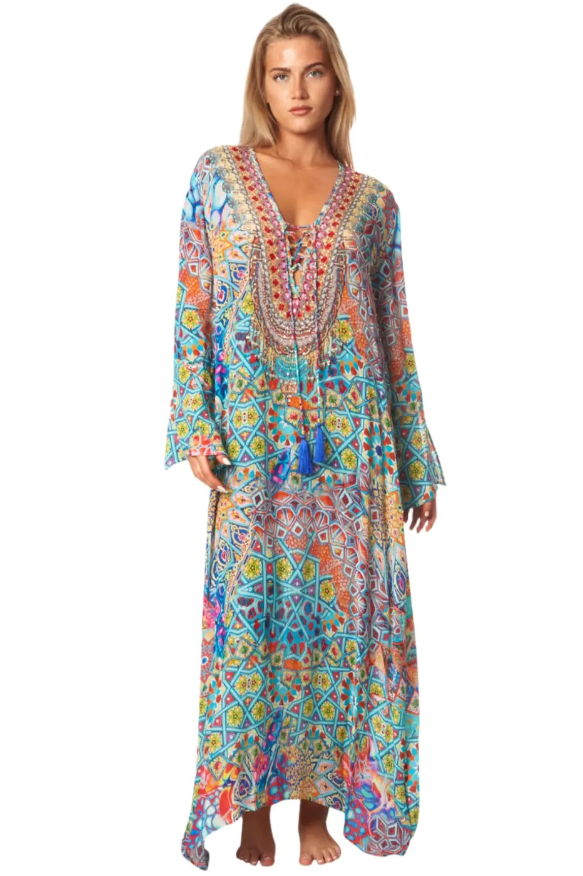 Long Caftan Dress with Sleeves for Cruises and Tropical Vacations La Moda Clothings