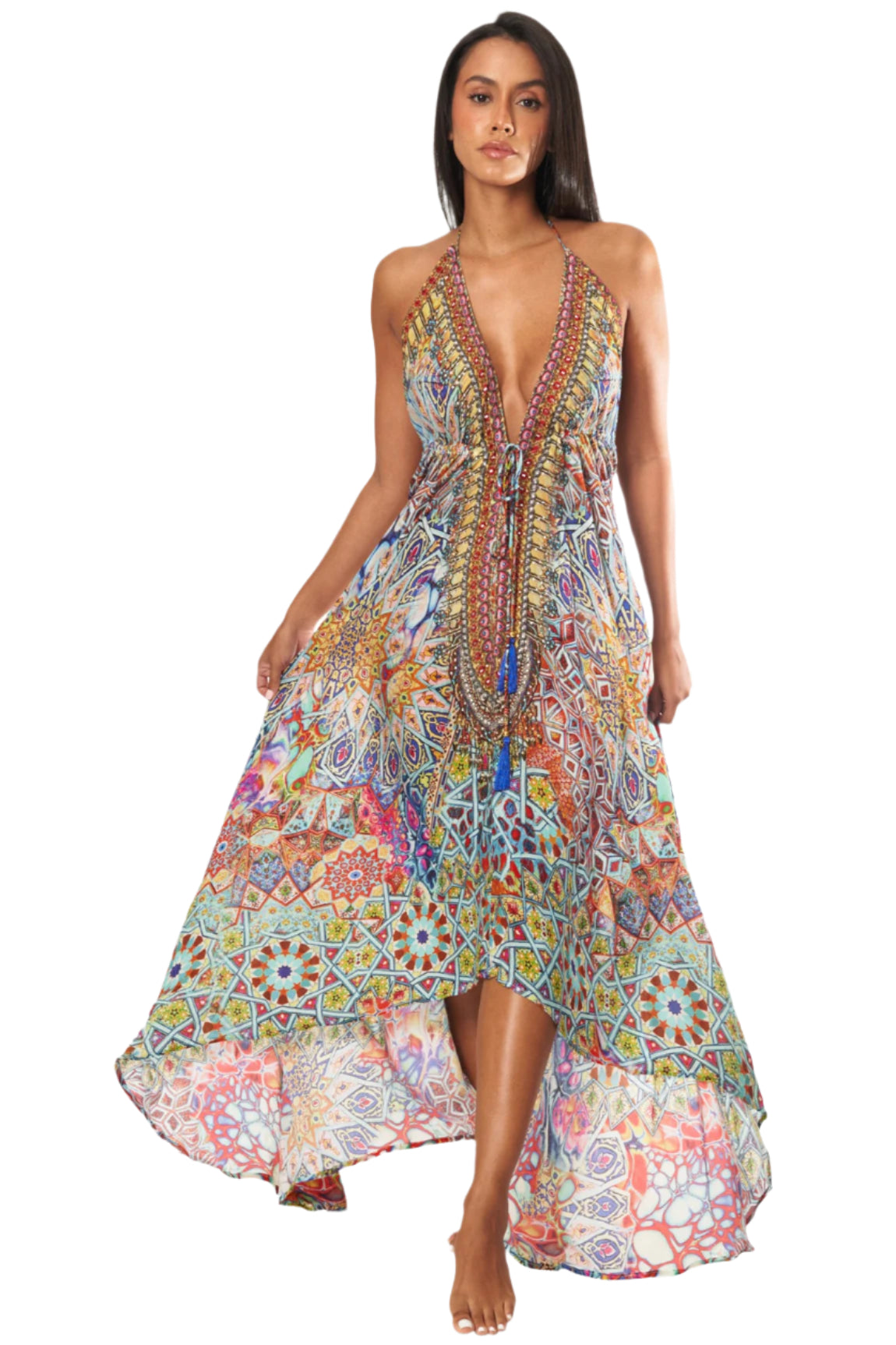 Designer Halter Neck Backless Resort Dress for Woman