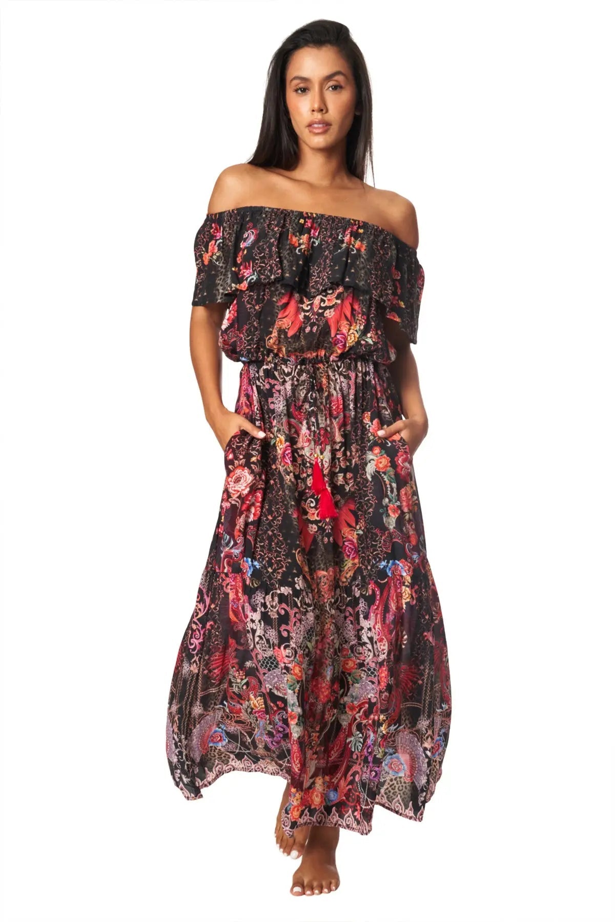 Forest Festival Long Off the Shoulder Dress - La Moda Clothing