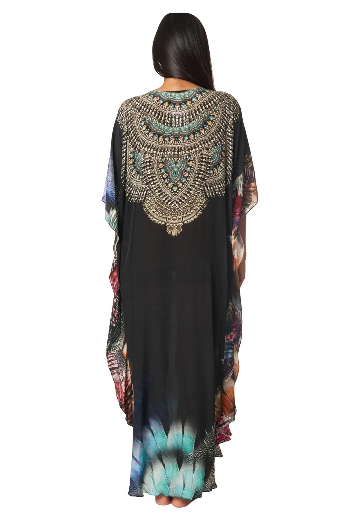 Lightweight Maxi Caftan Dress/Cover Up with Jewels - La Moda Clothing
