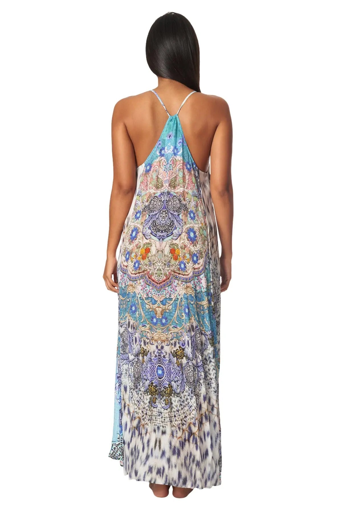 Elegant Racerback Maxi Pocket Dress in Viscose Silk - La Moda Clothing