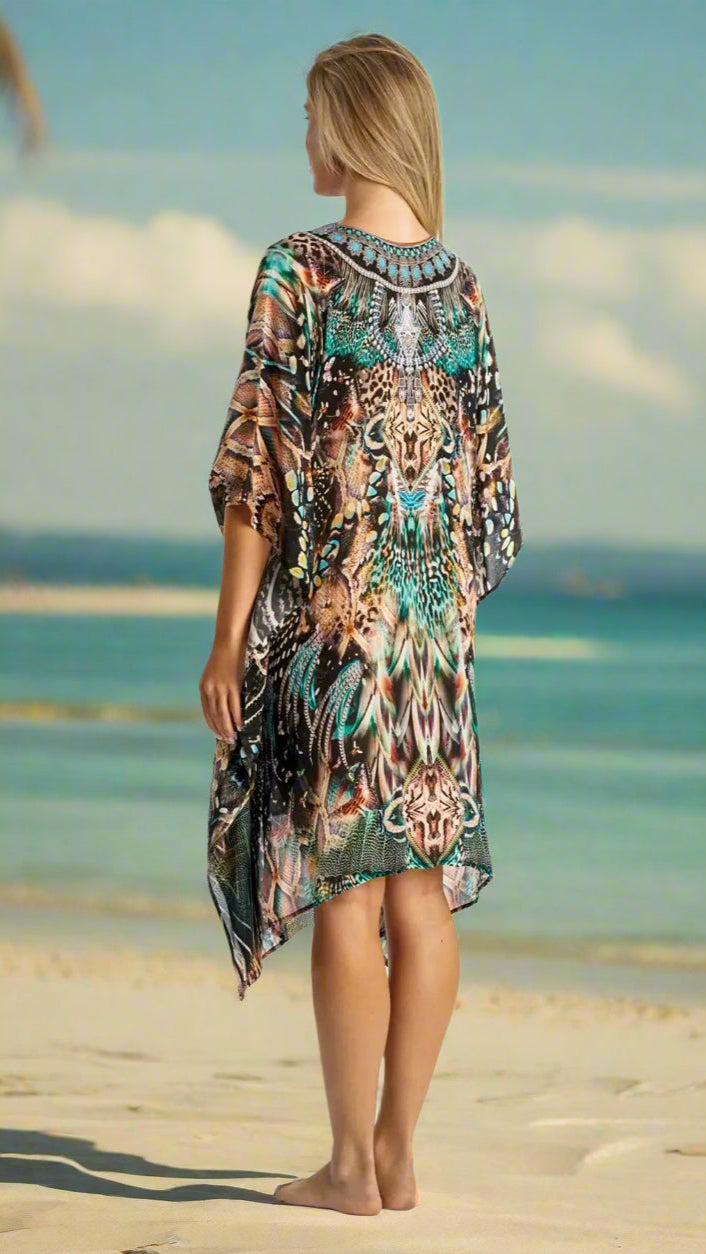 Caftan Light weight Lounger Dress | Laid Back Printed Kaftan Dress Coastal Resort Style Bathing Suit Bikini Swimsuit Cover Up - La Moda Clothing
