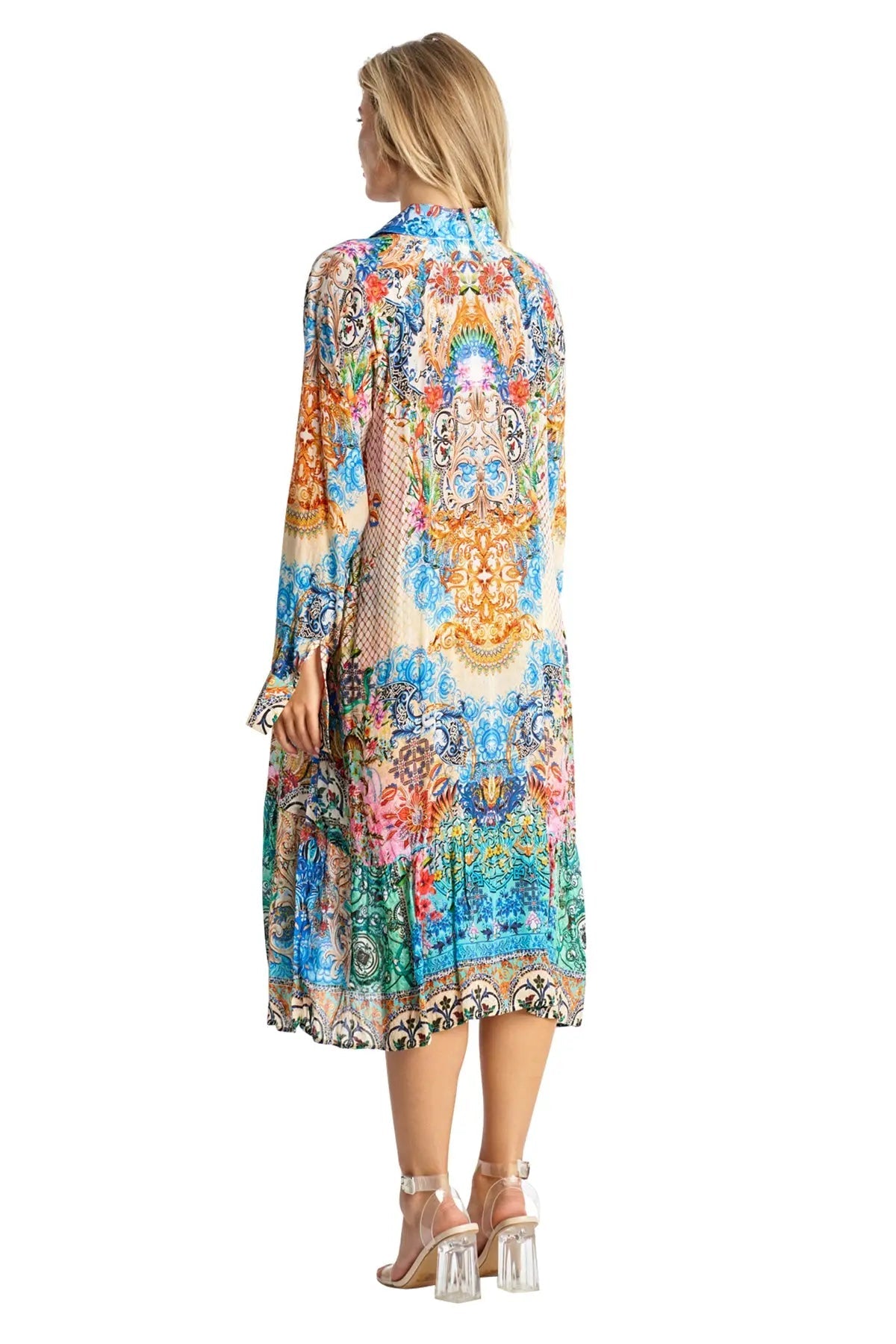 A-Line Kaftan Collar Dress - La Moda Clothing