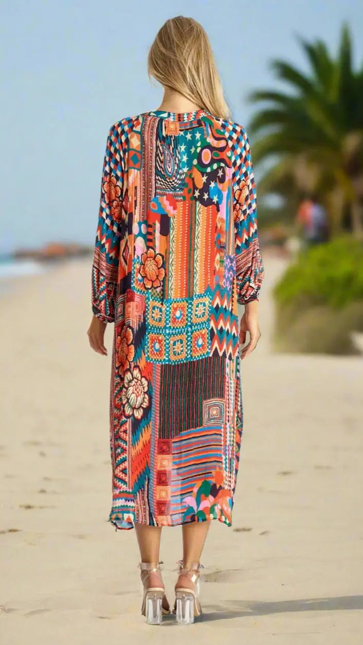 A-Line Kaftan Collar Dress - La Moda Clothing