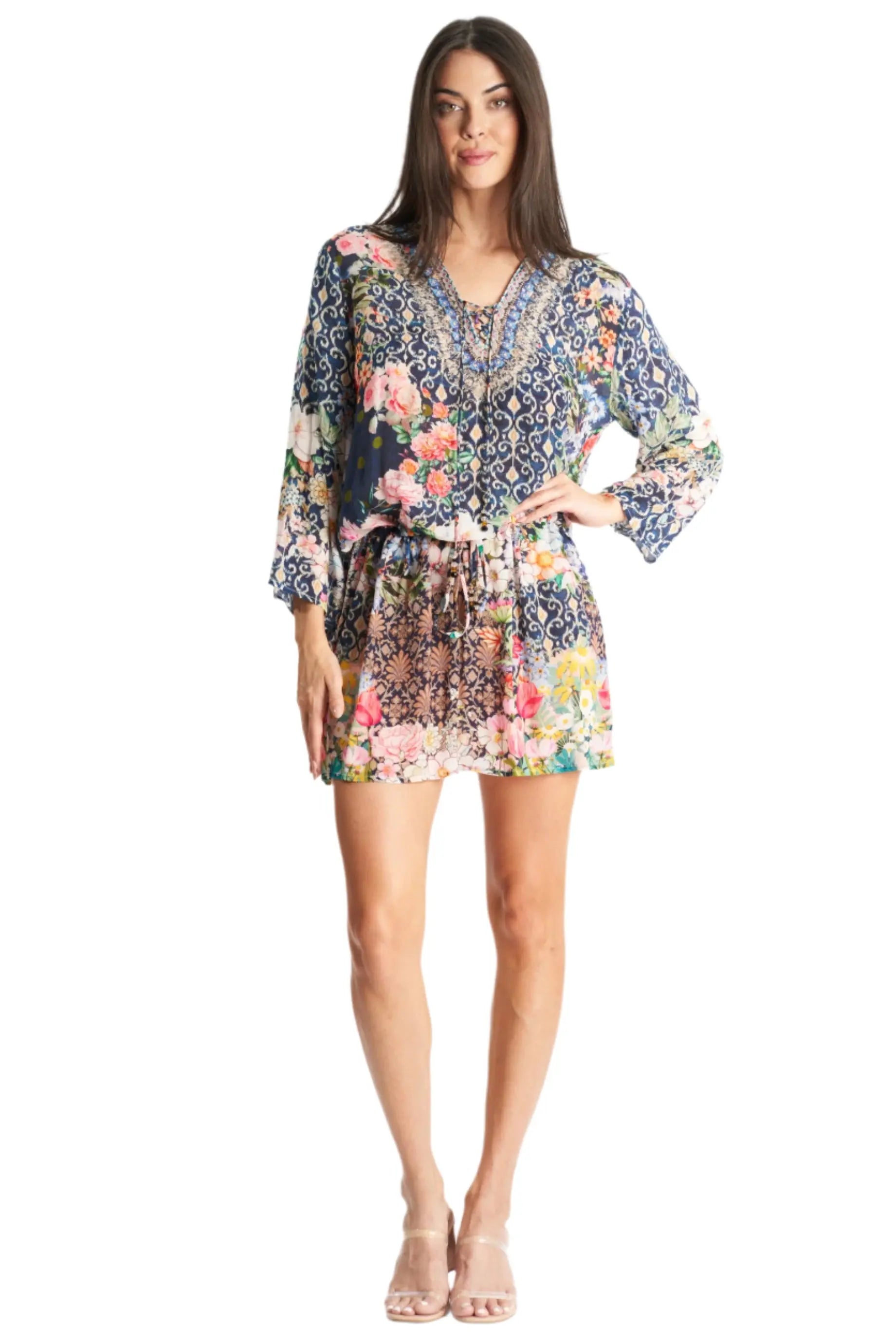 Long Sleeve Tunic Dress with Drawstring La Moda Clothing