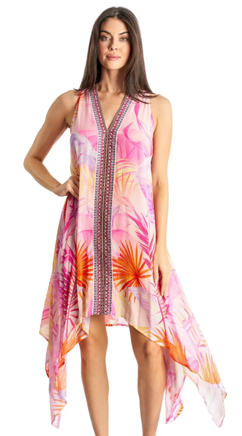 V-Neck Sleeveless Shark-Bite Hem A-Line Midi Dress La Moda Clothing