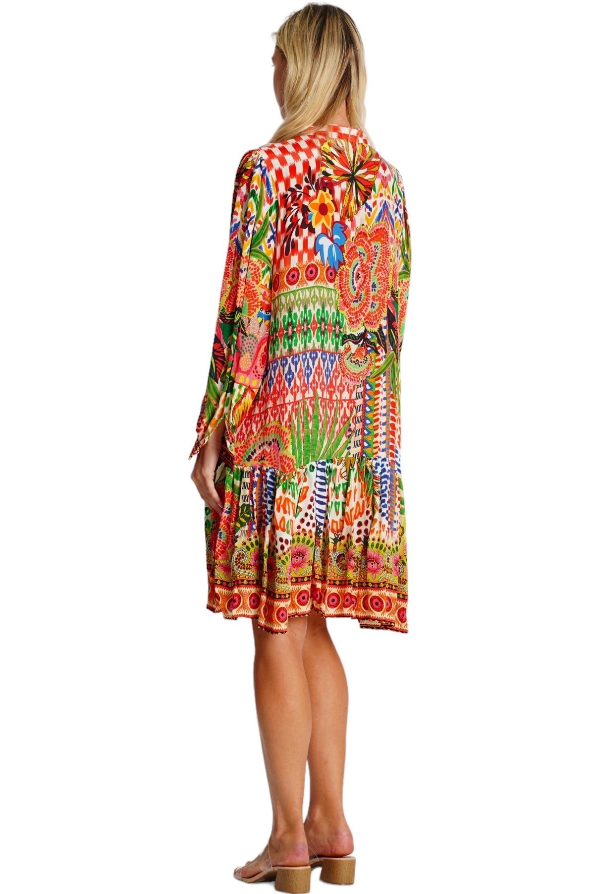 Boho Printed Mini Dress – Tropical Flowy Resort Dress for Women - Designer Mini Dress | Elegant Kaftan Cover Up Dress | Club Moda USA
