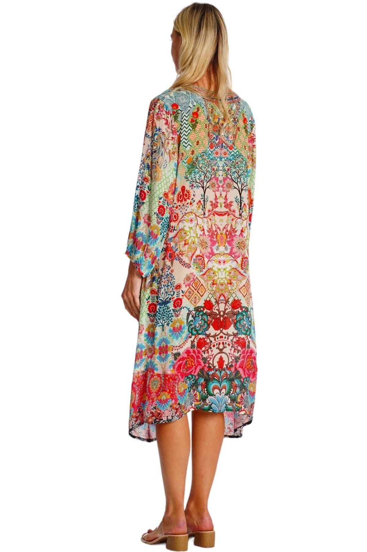 Multicolor Paisley Baroque Kaftan Midi Dress - Designer Dresses | Elegant Kaftan Cover Up Dress | Club Moda USA