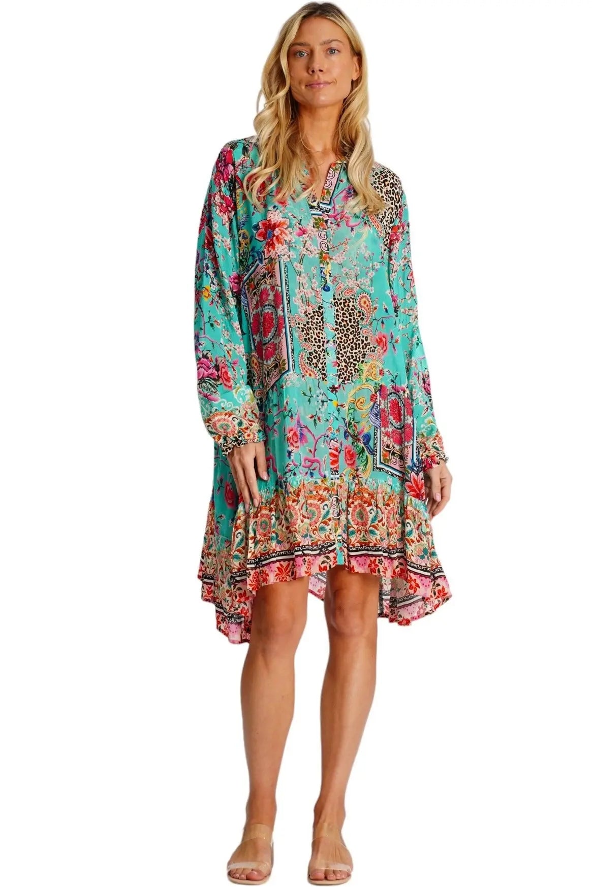Flowy Mini Shirt Dress La Moda Clothing