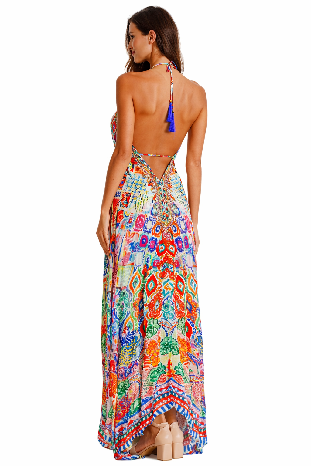 Multicolor Tropical Floral Print Maxi Dress – Embellished Resort Wear for Women - Designer mxd | Elegant Kaftan Cover Up Dress | Club Moda USA