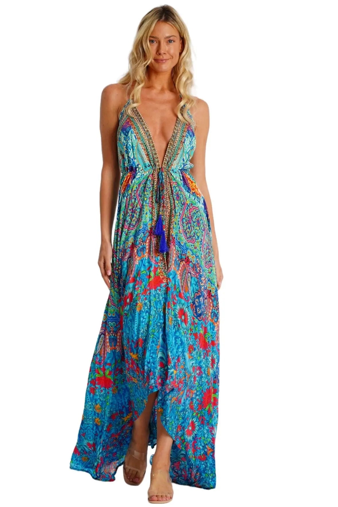 Tropical Halter Maxi Dress La Moda Clothing
