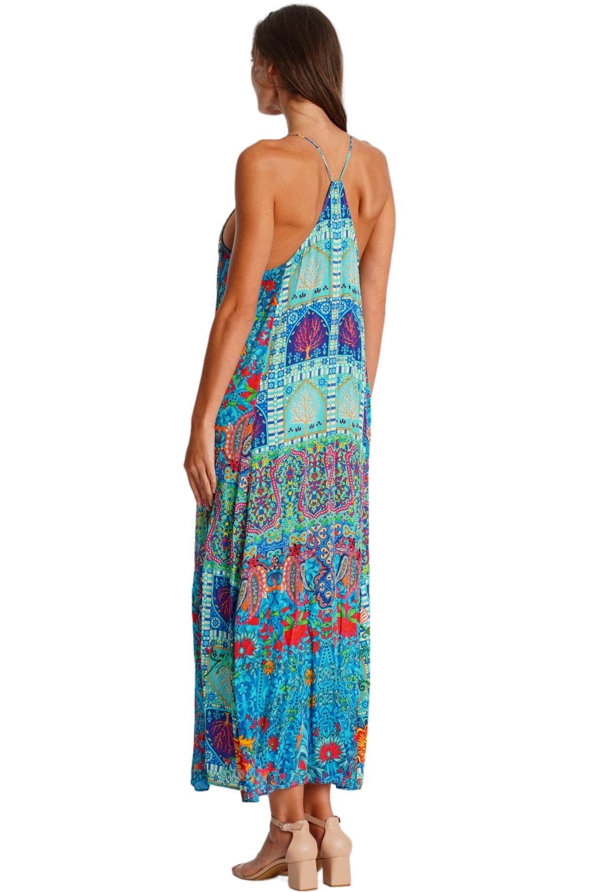 Floral Racerback Maxi Dress – Luxury Designer Resort Wear - Designer T Back Maxi | Elegant Kaftan Cover Up Dress | Club Moda USA
