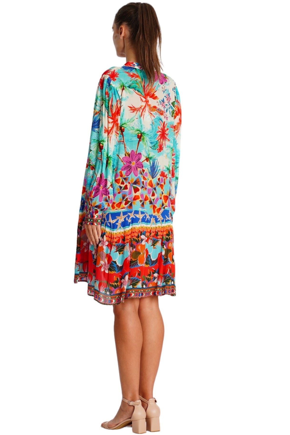 Vibrant Floral Mini Dress – Tropical Print Vacation Dress for Women - Designer Mini Dress | Elegant Kaftan Cover Up Dress | Club Moda USA