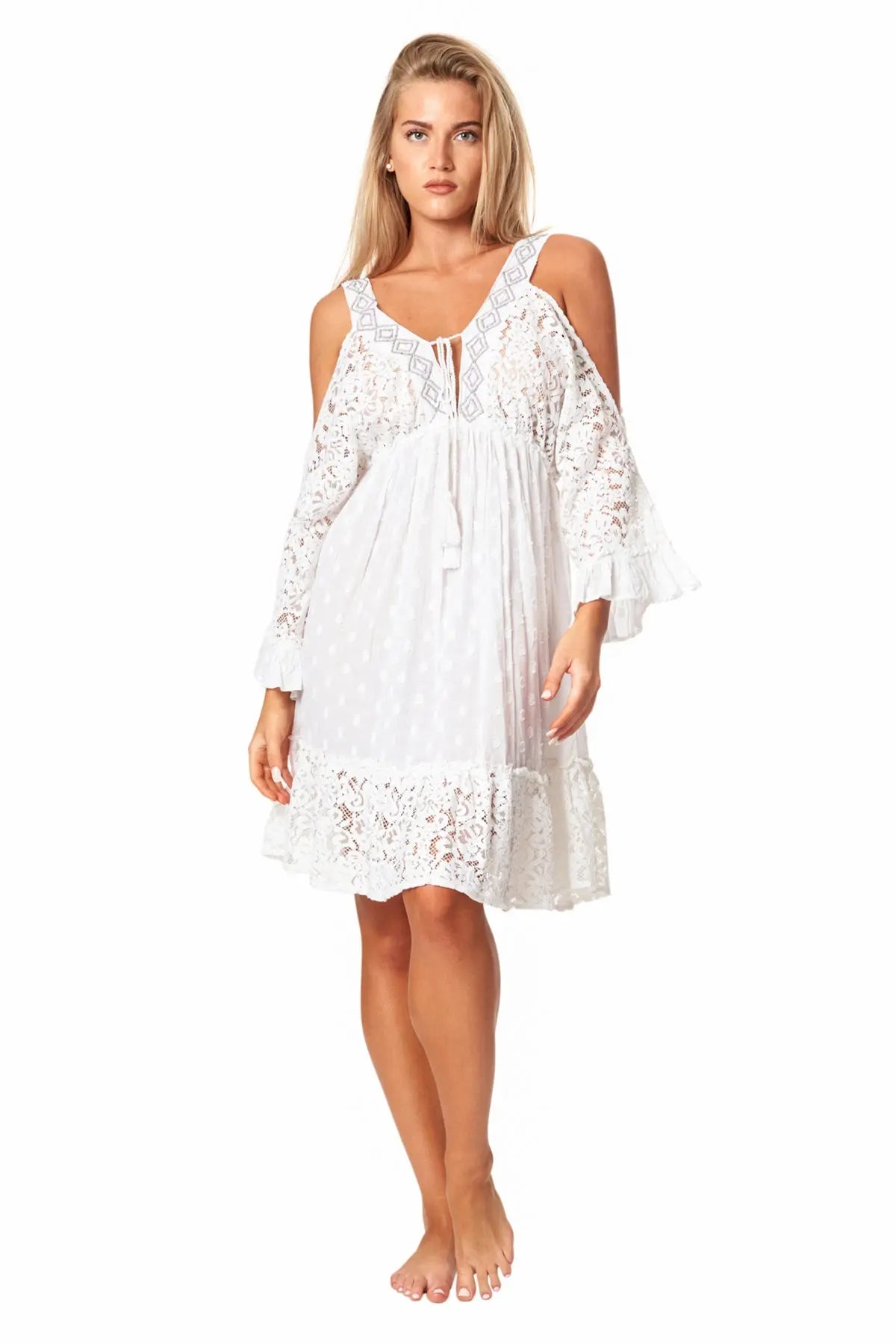 Cold Shoulder Casual Mini Dress in White La Moda Clothing