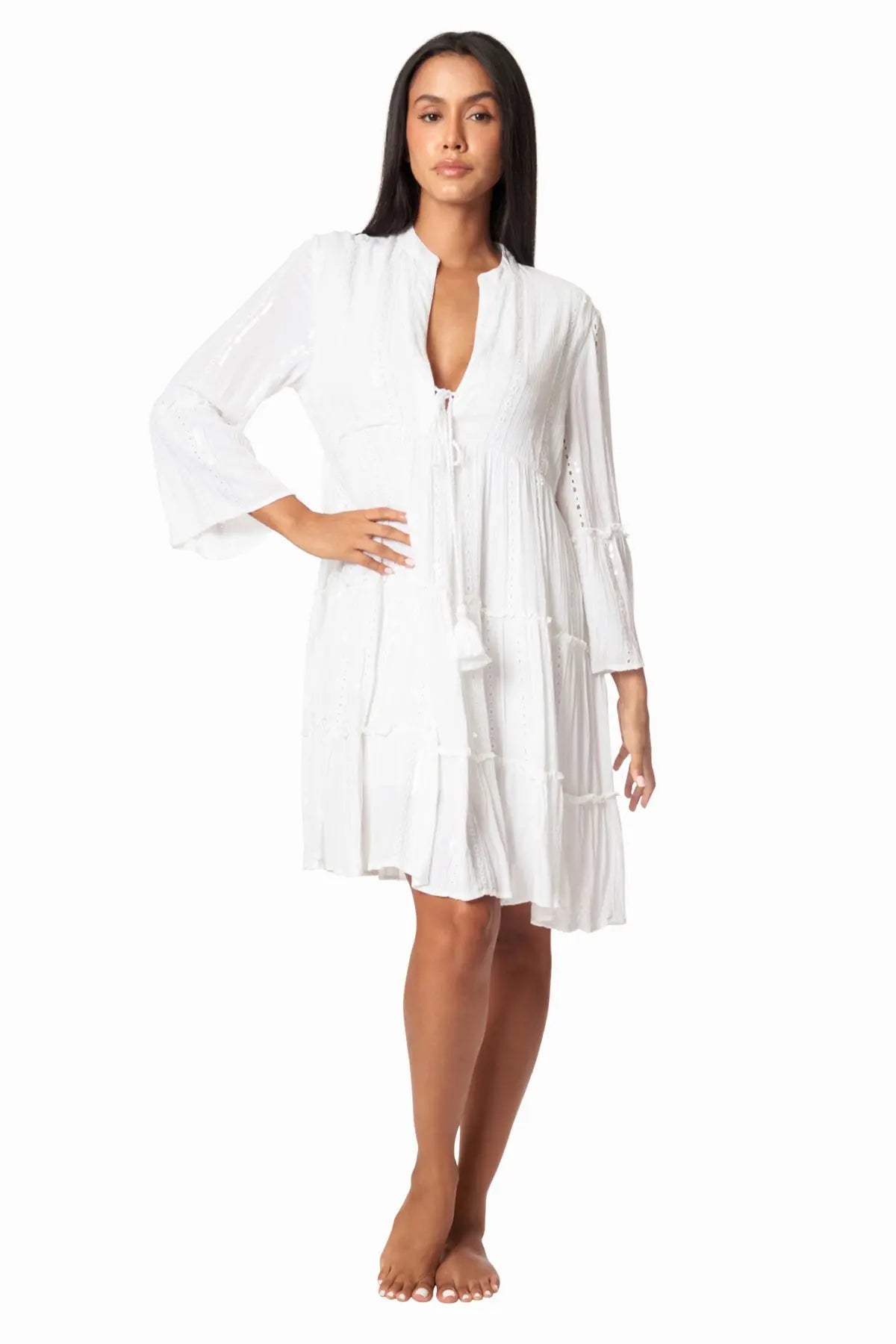 Agnes Flowy Flared Sleeve Casual Mini Dress - La Moda Clothing