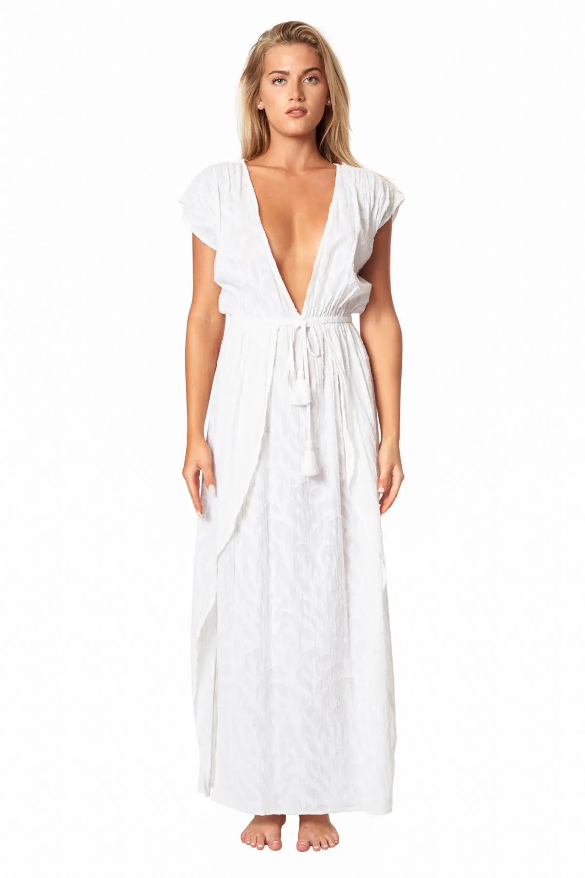 White Maxi Dress with Front Slits La Moda Clothing