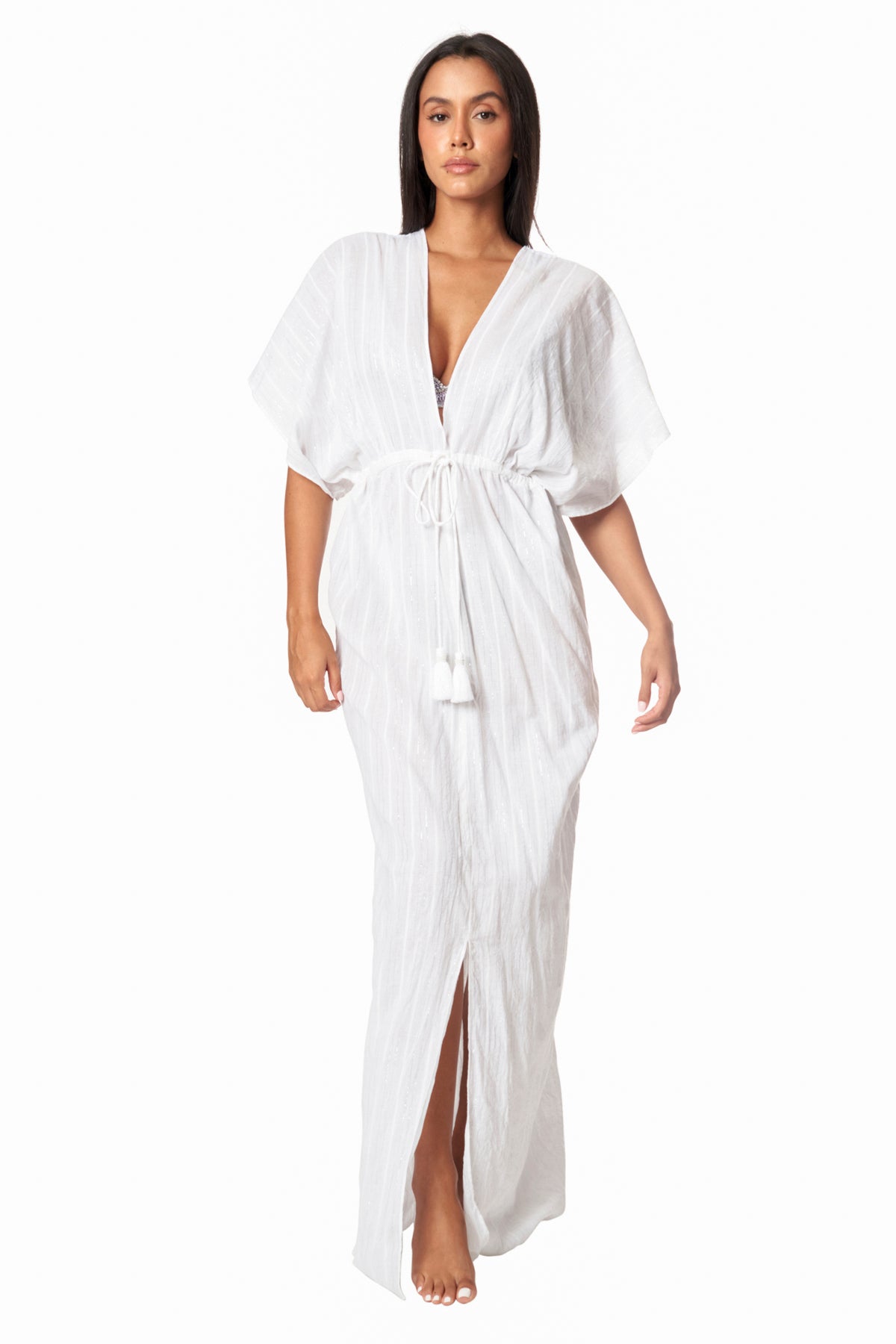 Moda Long Kaftan-Style White Beachwear Cover Up