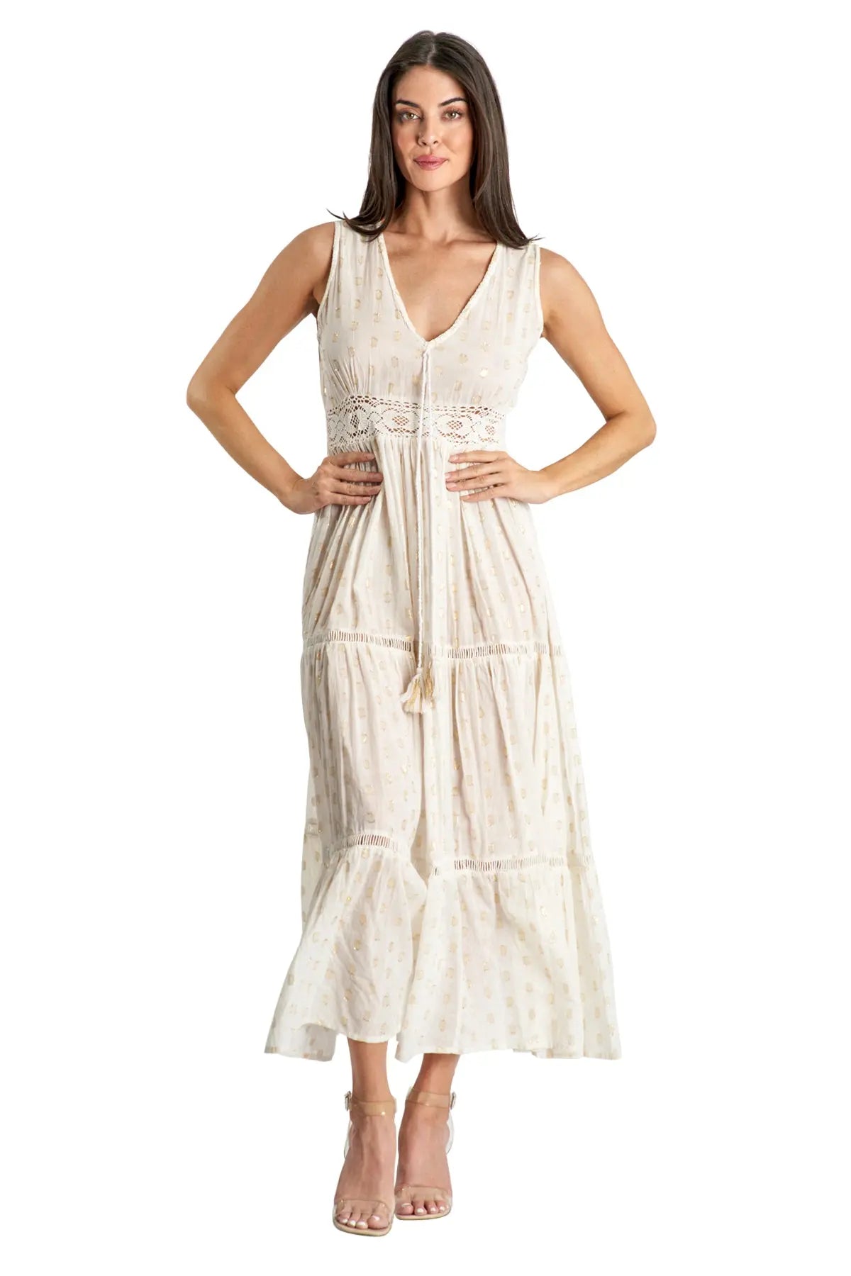 Off White Tiered Maxi Resort Dress - La Moda Clothing