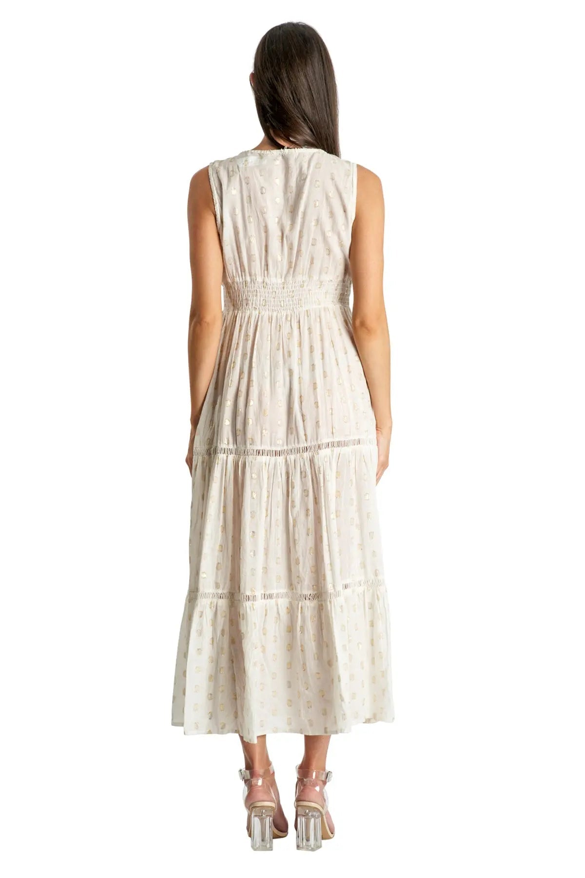 Off White Tiered Maxi Resort Dress - La Moda Clothing