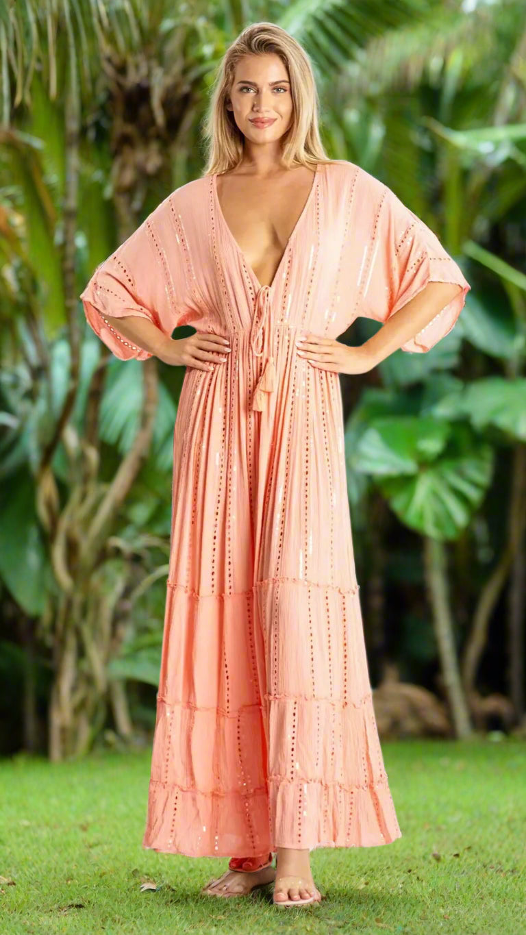 white embellished maxi resort vacation dress - La Moda Clothing